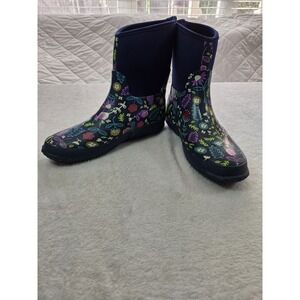 Western Chief Evening Garden Rain Boots Womens 9 Navy Floral Neoprene Lined